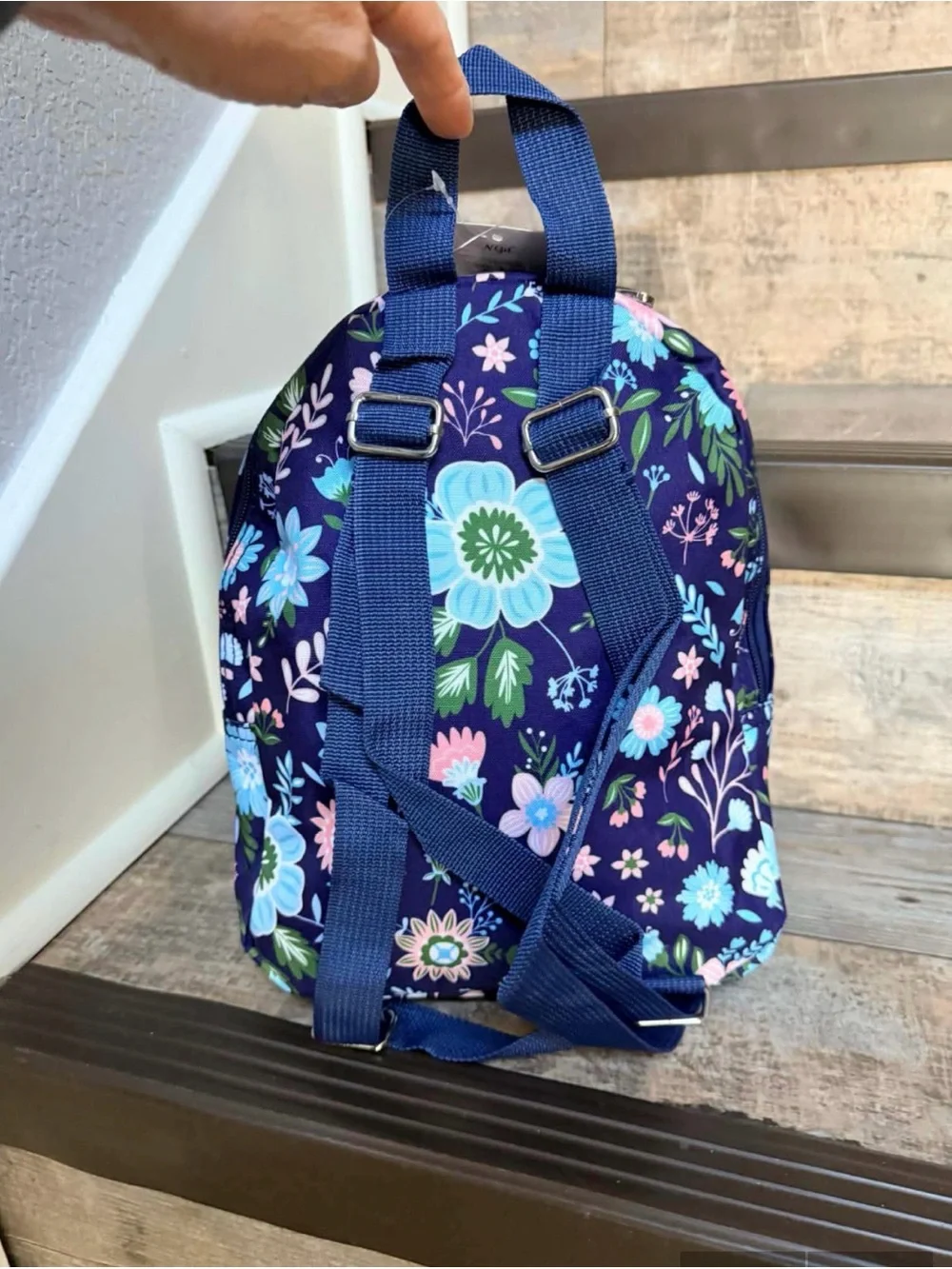 NWT TODDLER Girl Navy Floral Kids Backpack with Pink & Blue Flowers, toddler bag
